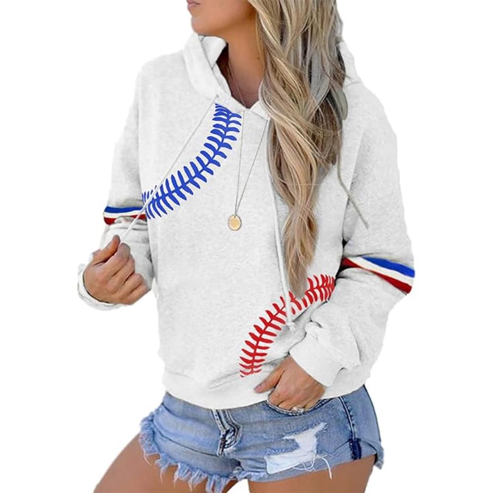 Baseball Stitch Print Pullover Sweatshirt All Star Baseball Sweatshirt