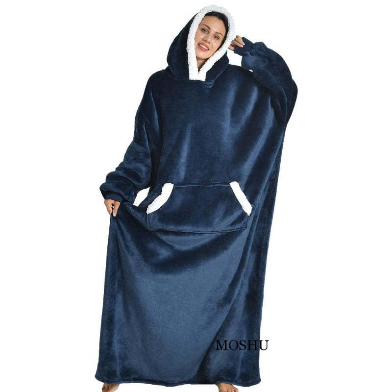 Loose Long Flannel Warm Wearable Blanket Hoodie-Soco Hoodie