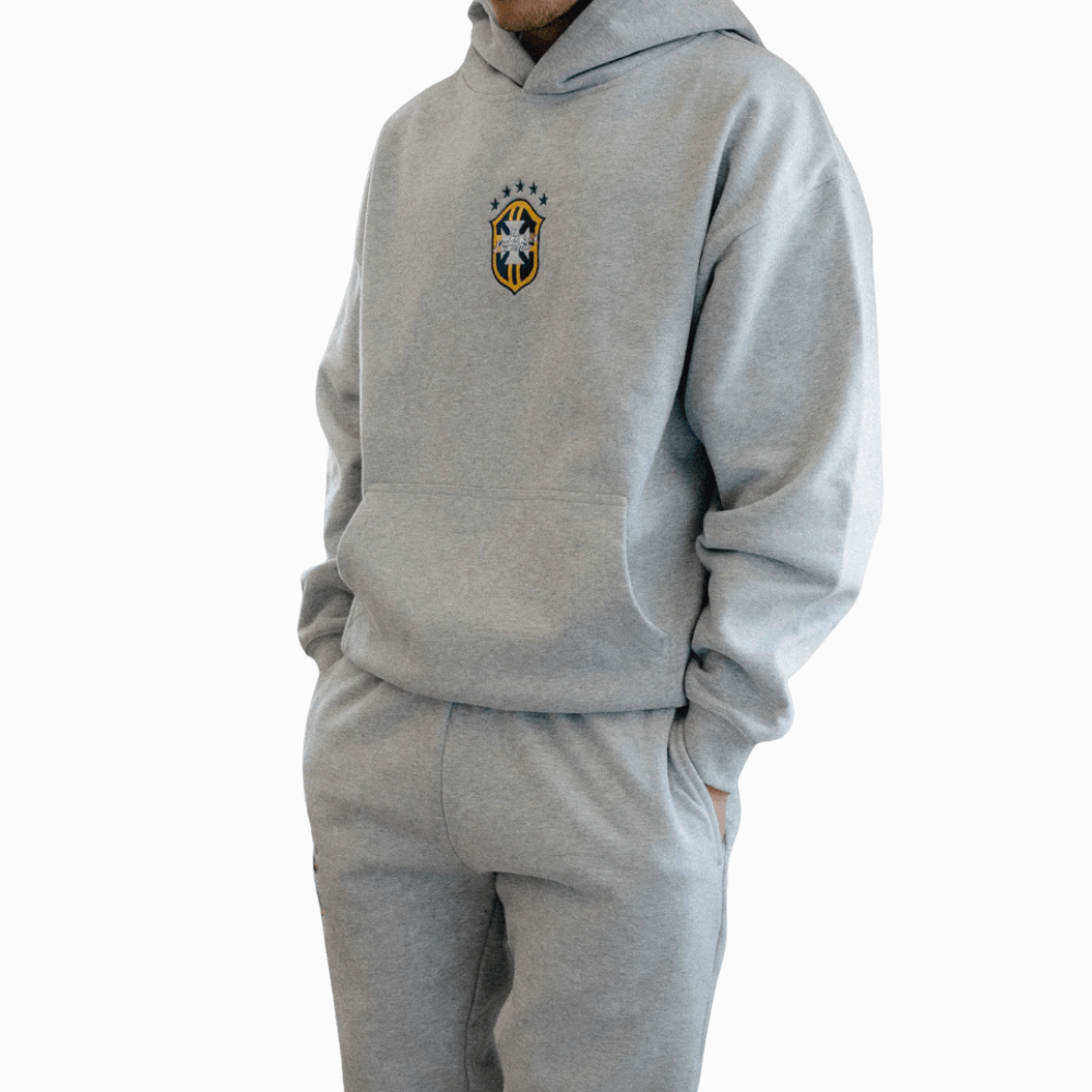Embroidered Hoodie And Sweatpants Set Gray