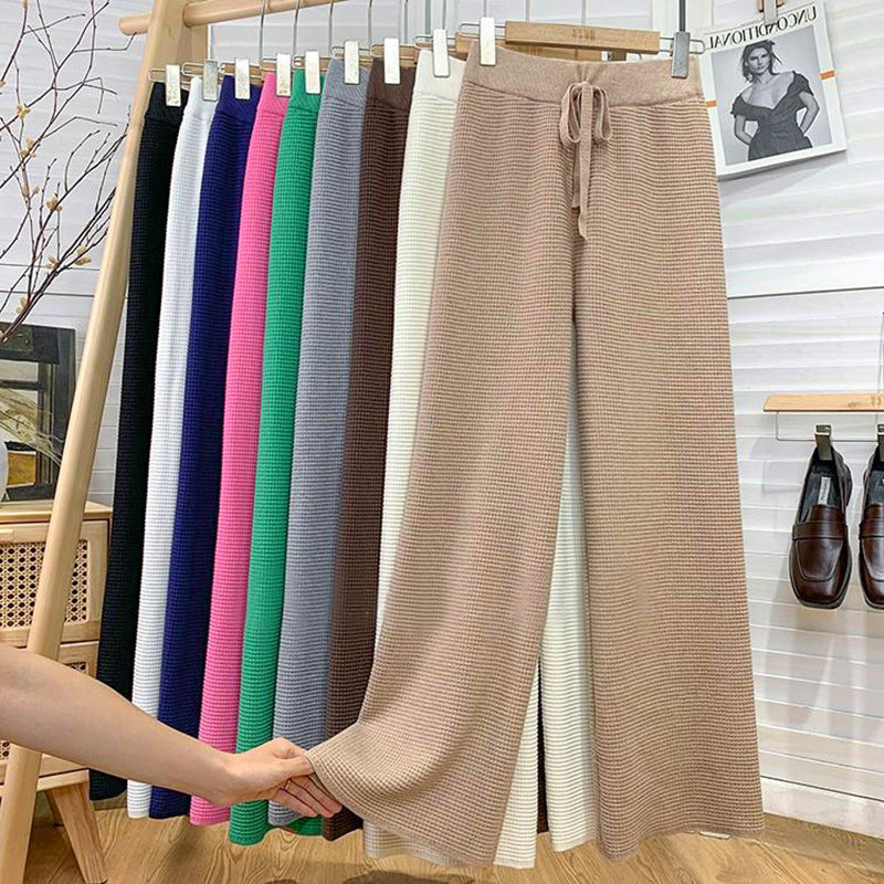 Thickened Knitted Trousers Retro Drape Wool Straight Pants-Soco Hoodie