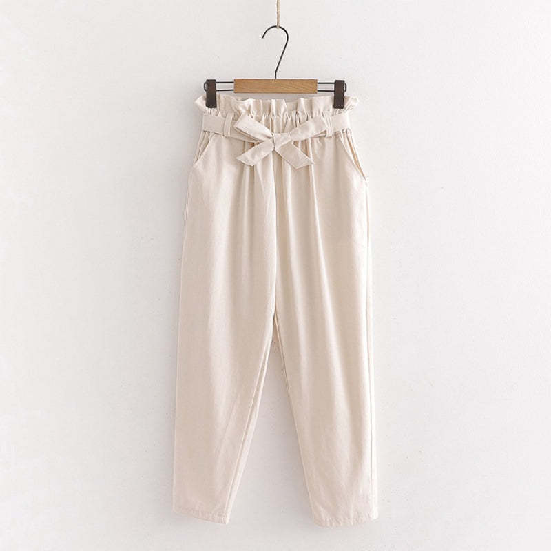 Bow Lace-Up Elastic Waist Casual Women Pants-Soco Hoodie