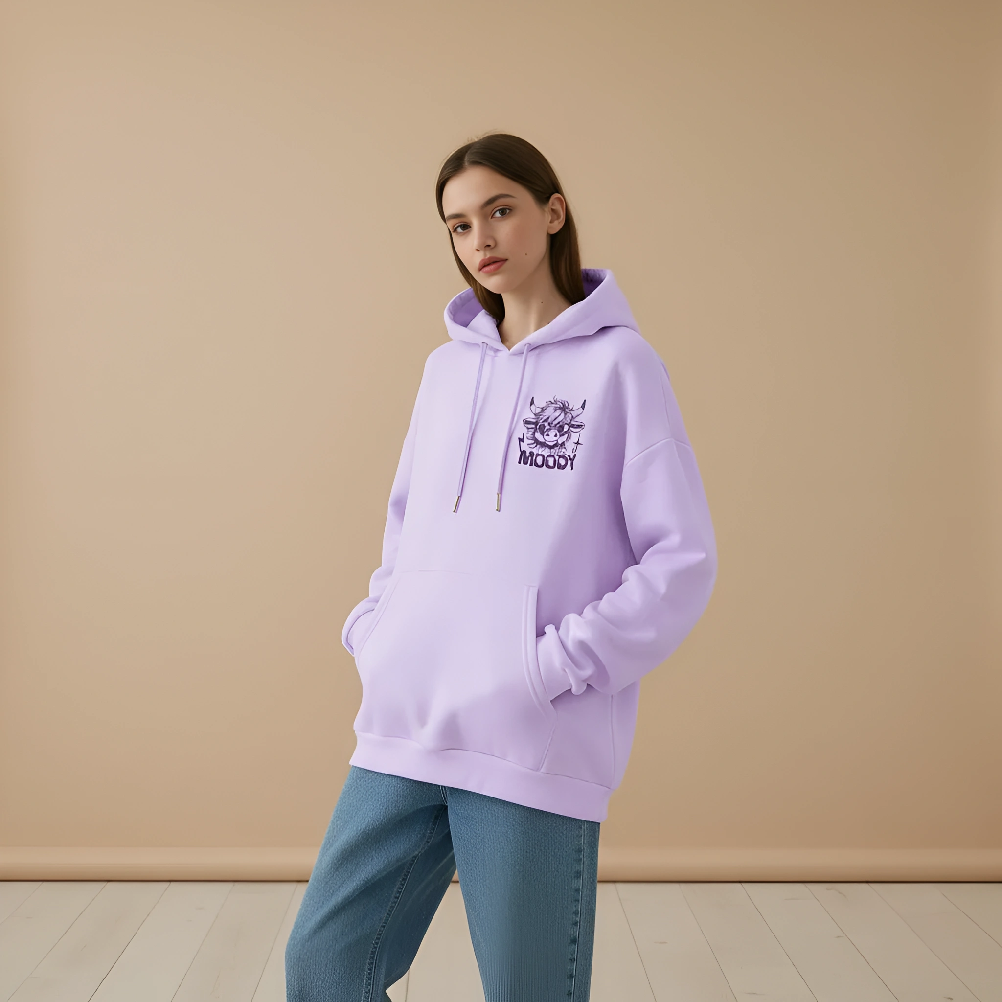 Loose Fit Highland Cow Graphic Print Plus Size Pullover Hoodie