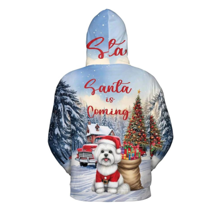 Christmas Santa Dog Truck Tree All Over Print 3D Zip Hoodie