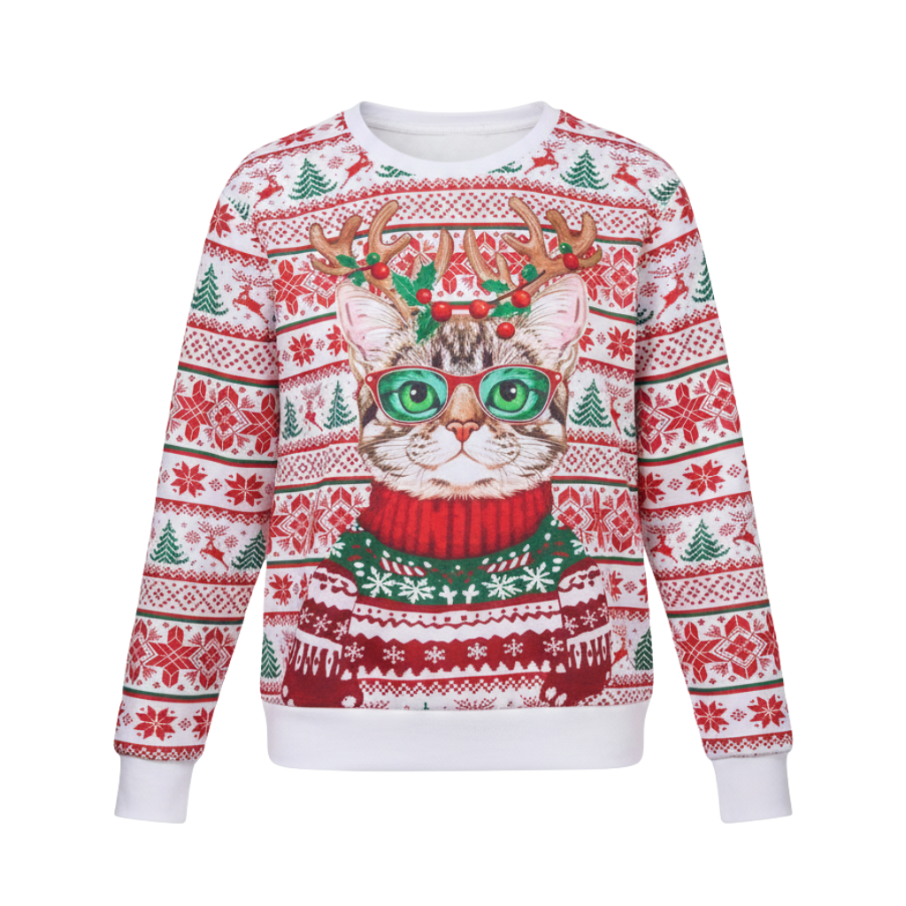 Long Sleeve Graphic Print Ugly Christmas Sweater