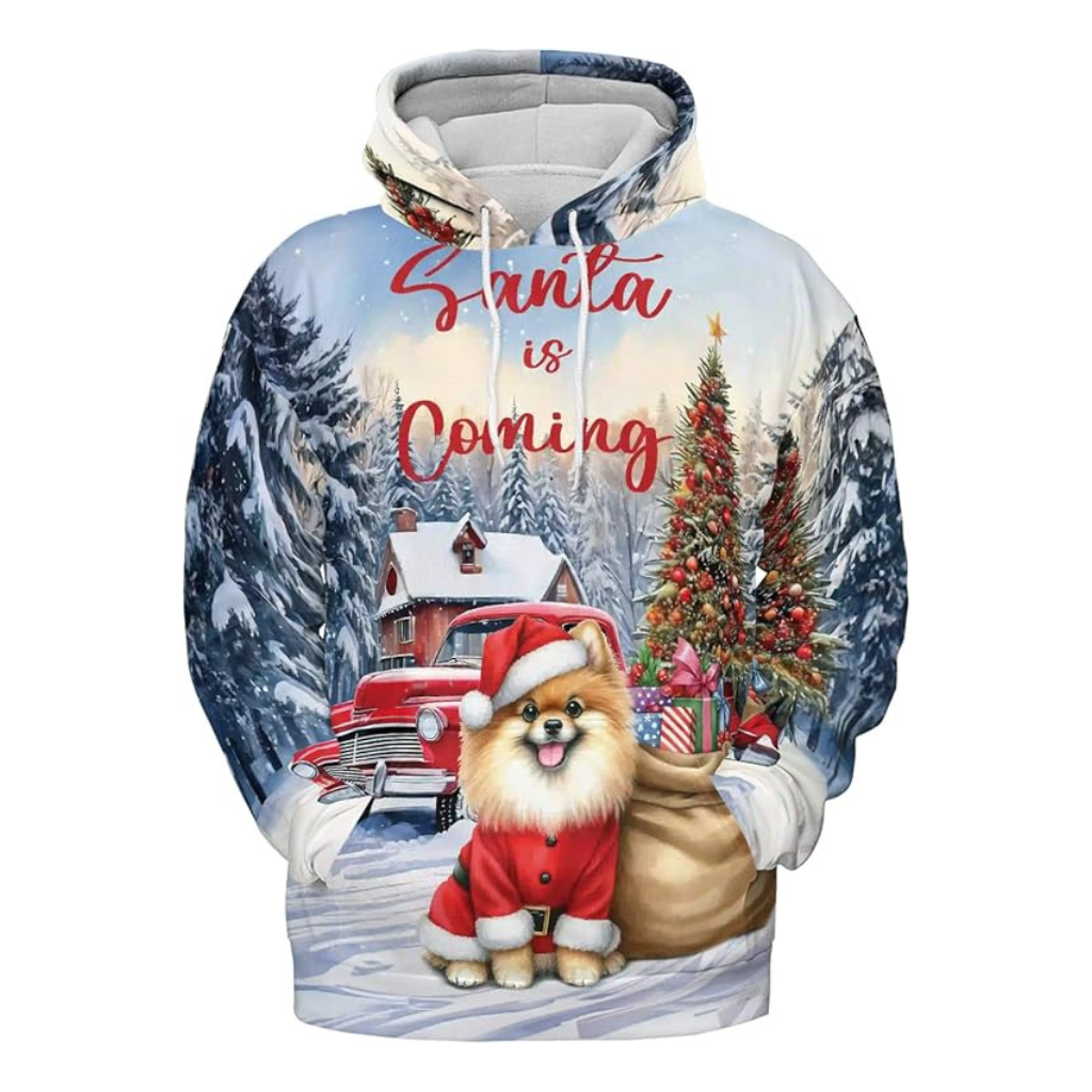 Christmas Santa Dog Truck Tree All Over Print 3D Zip Hoodie