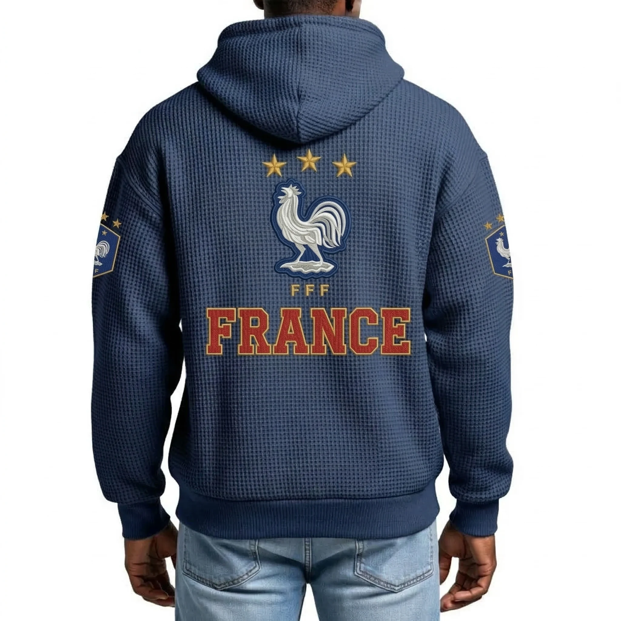 France Printed Waffle Quarter Zip Football Fan Hoodie