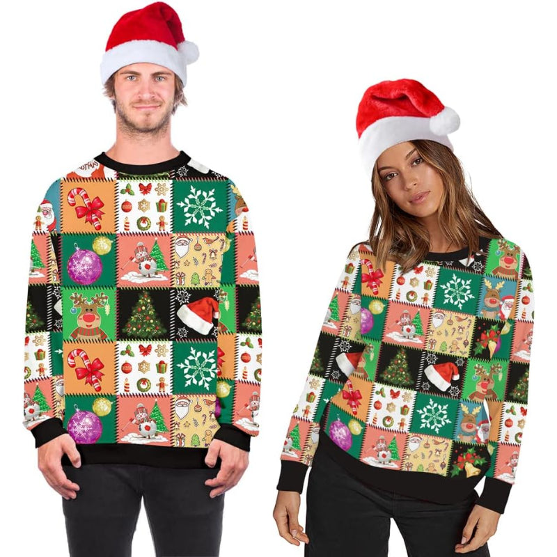 Patchwork Style 3D Printed Christmas Sweatshirt
