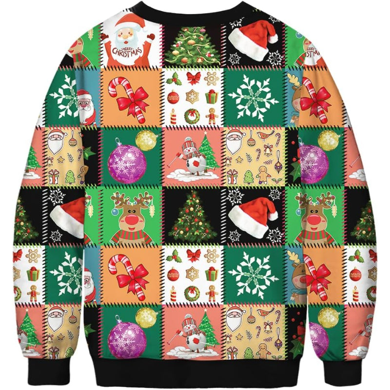 Patchwork Style 3D Printed Christmas Sweatshirt