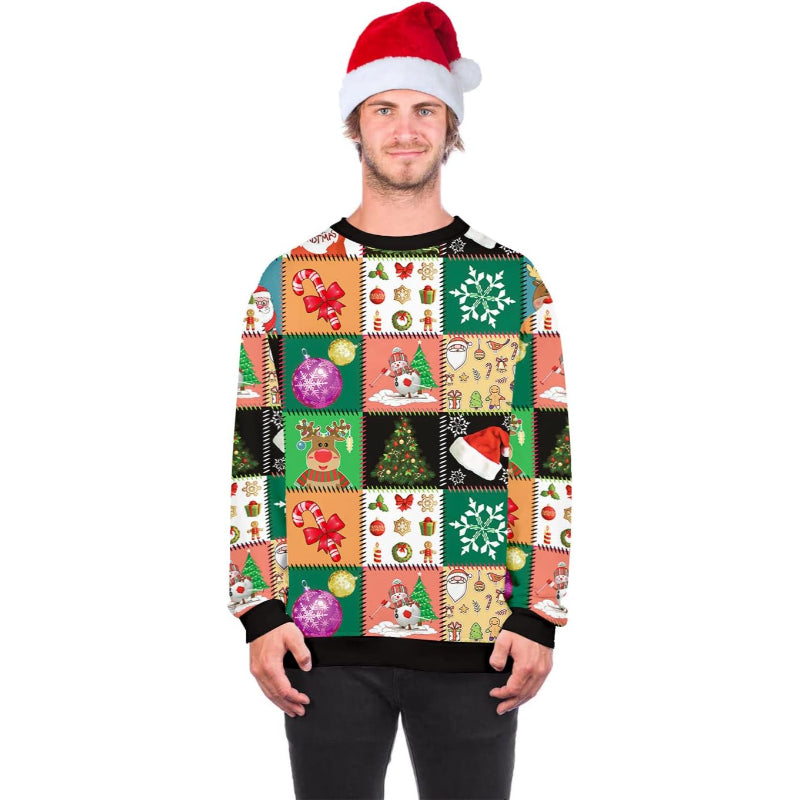 Patchwork Style 3D Printed Christmas Sweatshirt
