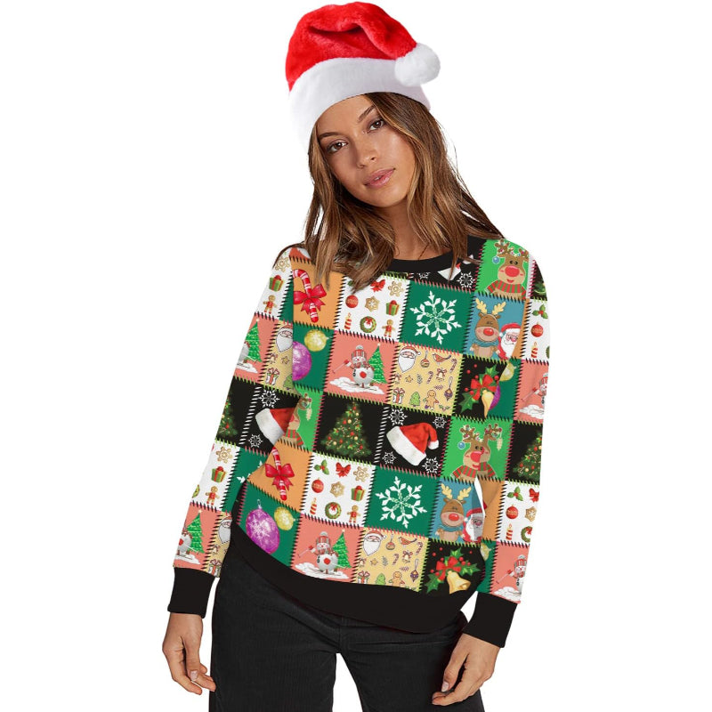 Patchwork Style 3D Printed Christmas Sweatshirt