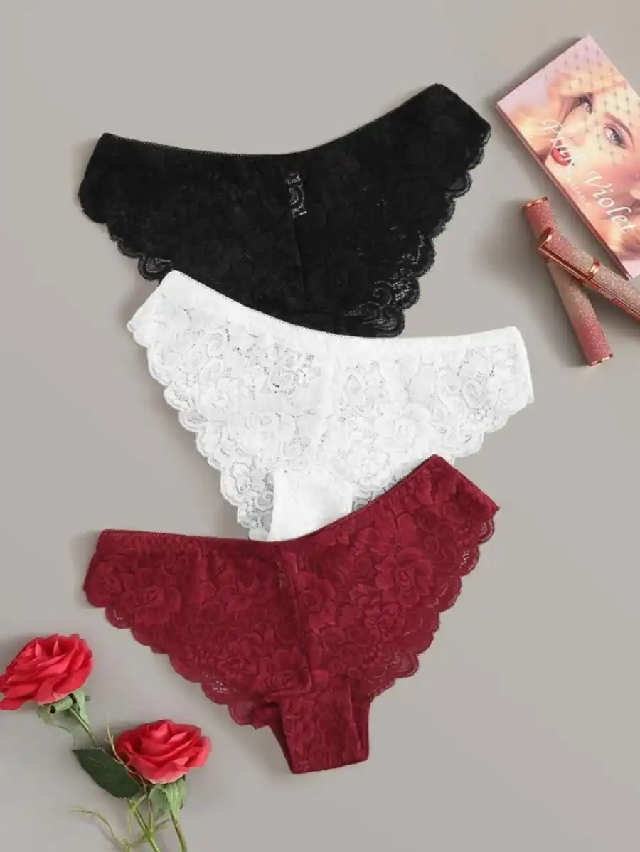 3 Pack Floral Lace Panty Set-Soco Hoodie