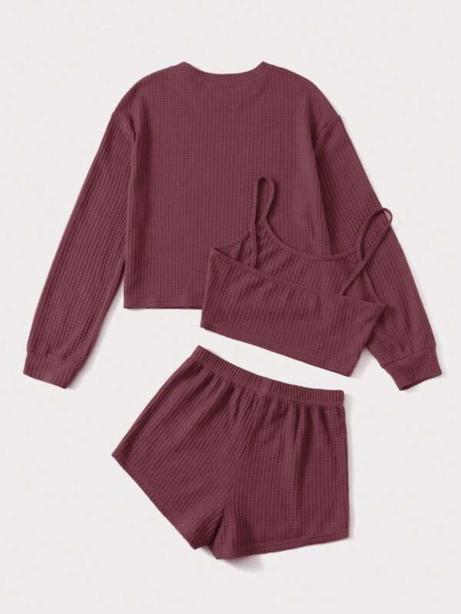 3 Piece Solid Tie Front Lounge Set-Soco Hoodie