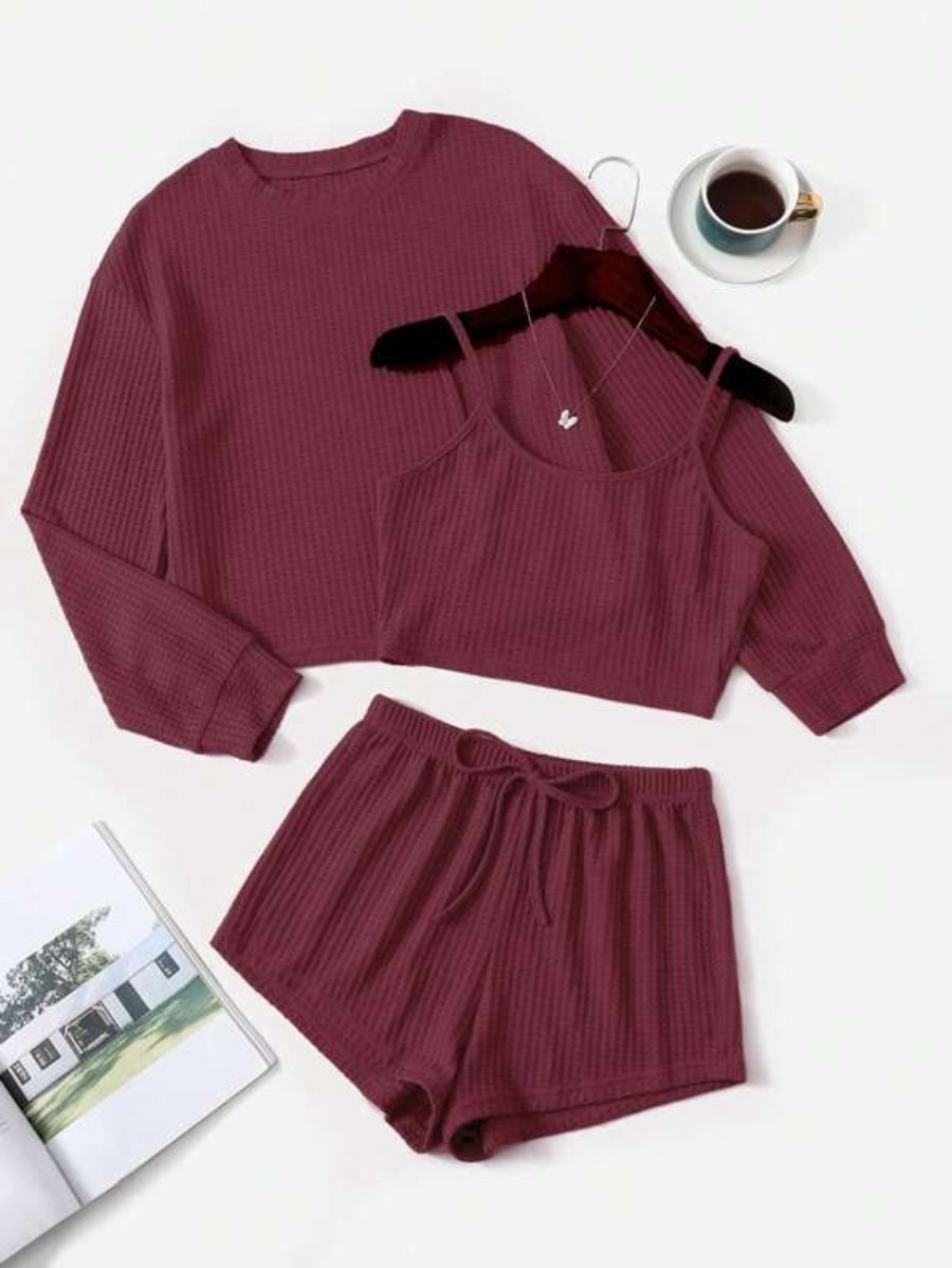 3 Piece Solid Tie Front Lounge Set-Soco Hoodie