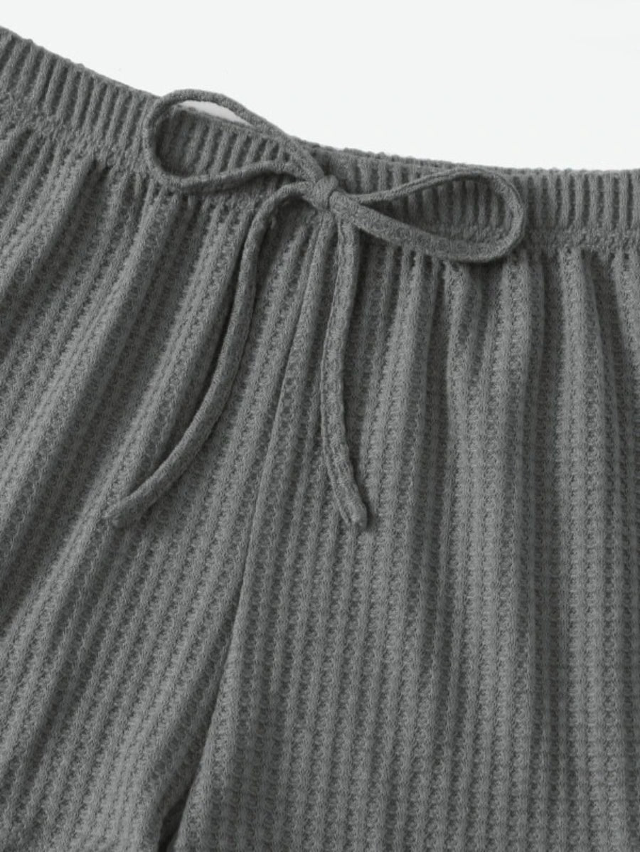 3 Piece Solid Tie Front Lounge Set-Soco Hoodie