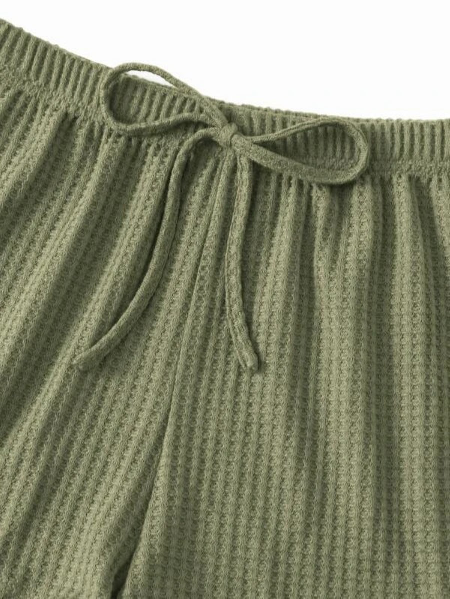 3 Piece Solid Tie Front Lounge Set-Soco Hoodie