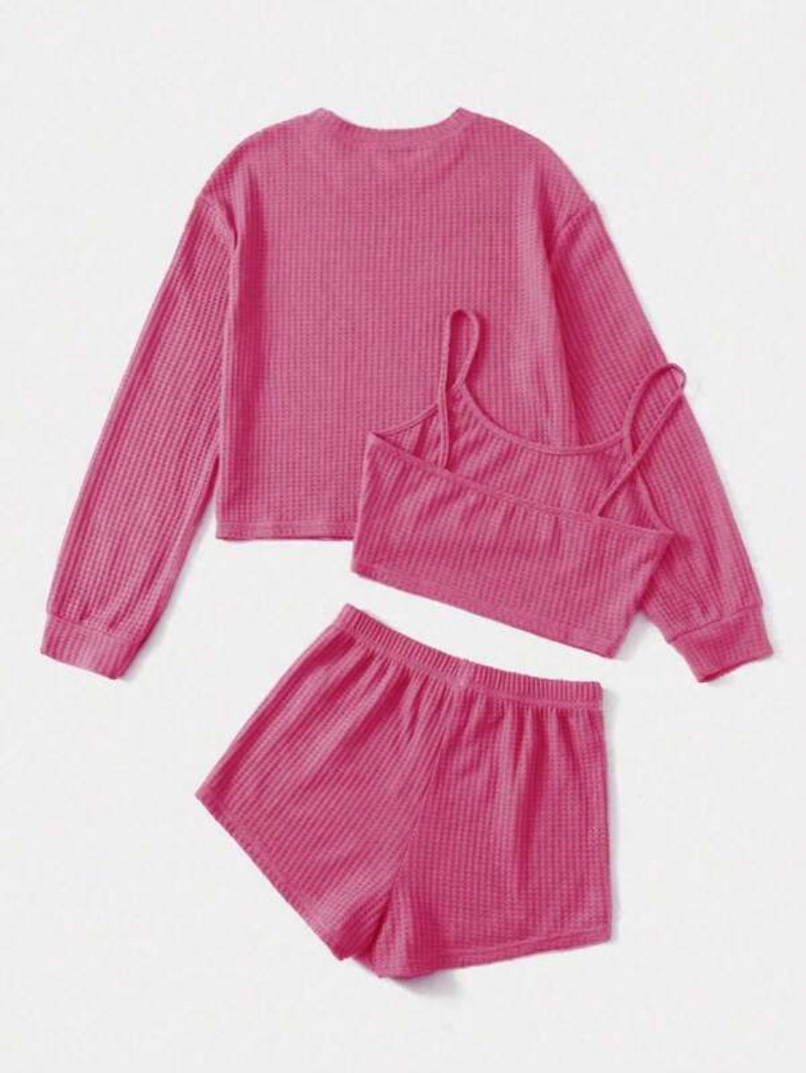 3 Piece Solid Tie Front Lounge Set-Soco Hoodie