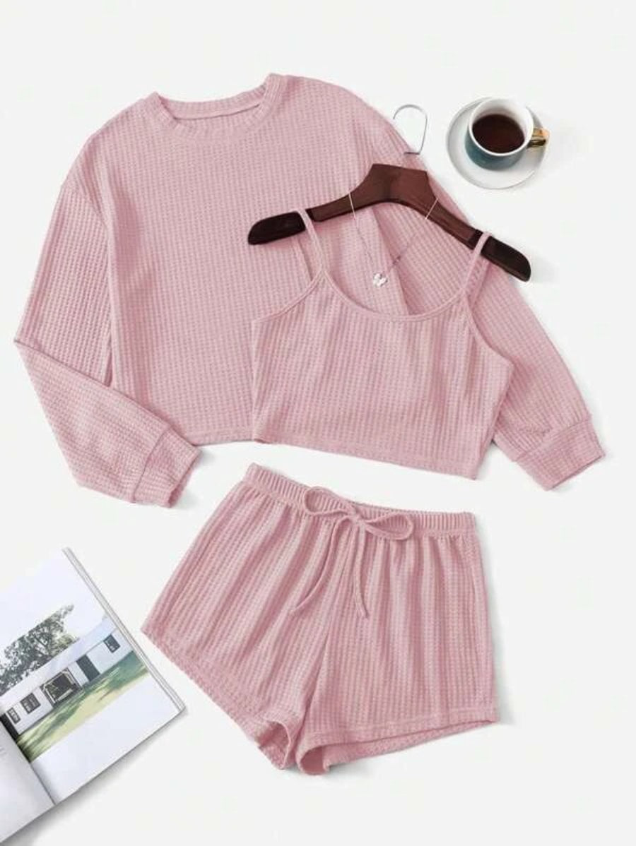 3 Piece Solid Tie Front Lounge Set-Soco Hoodie