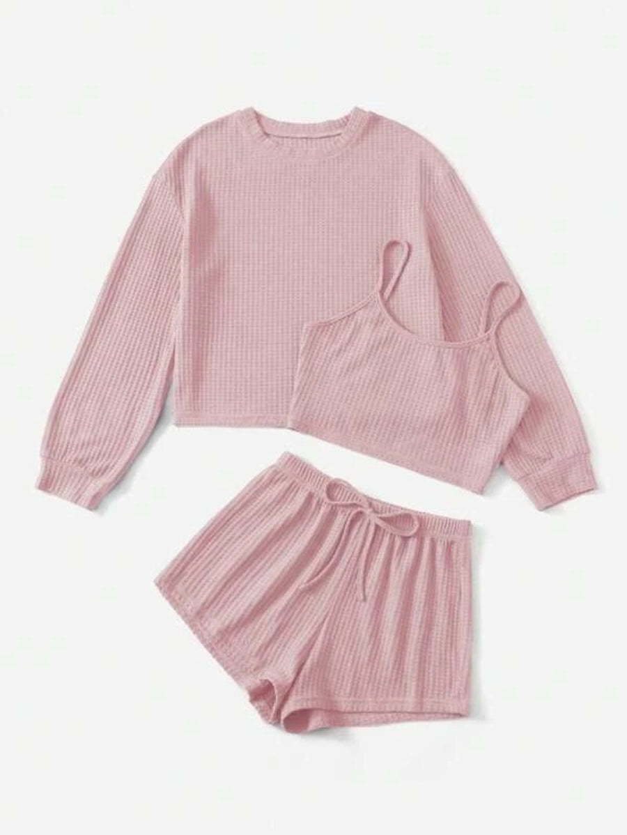 3 Piece Solid Tie Front Lounge Set-Soco Hoodie