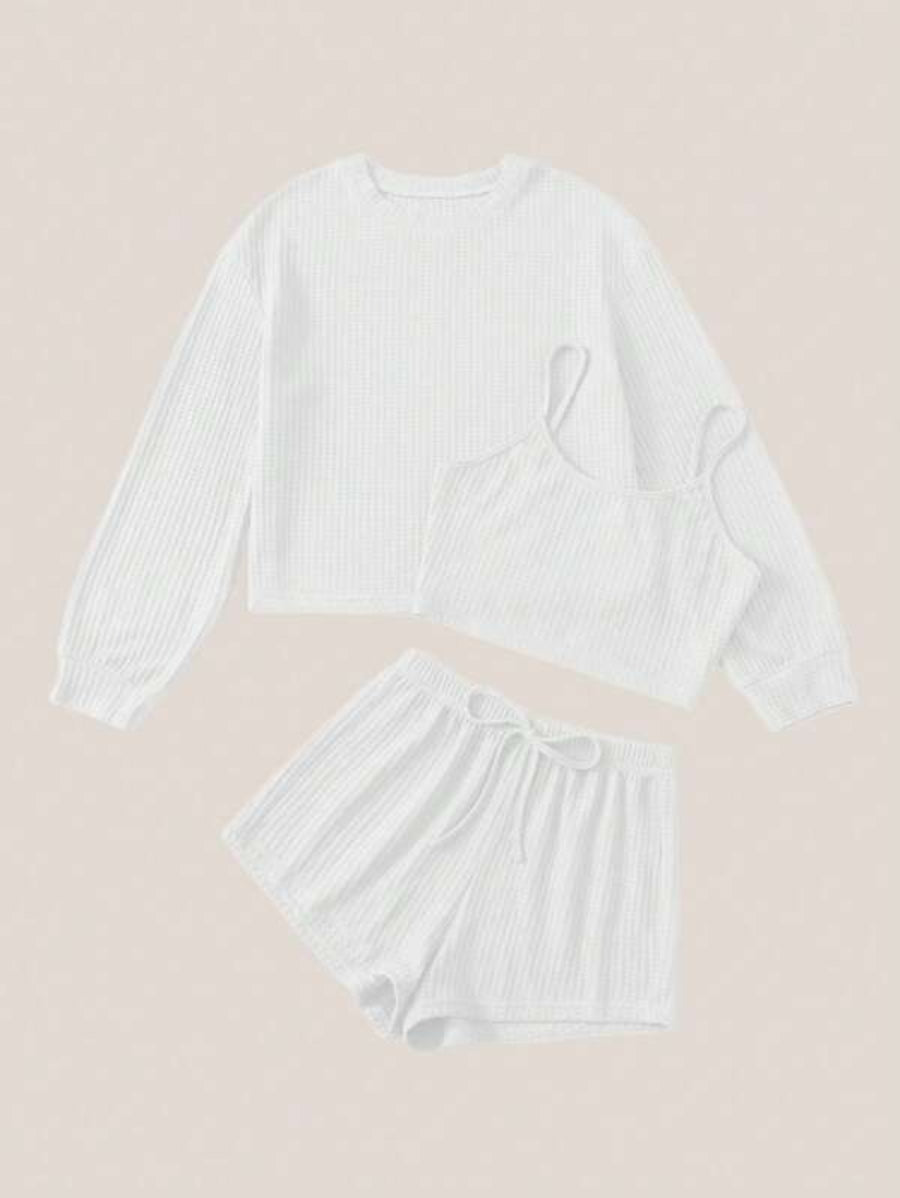 3 Piece Solid Tie Front Lounge Set-Soco Hoodie