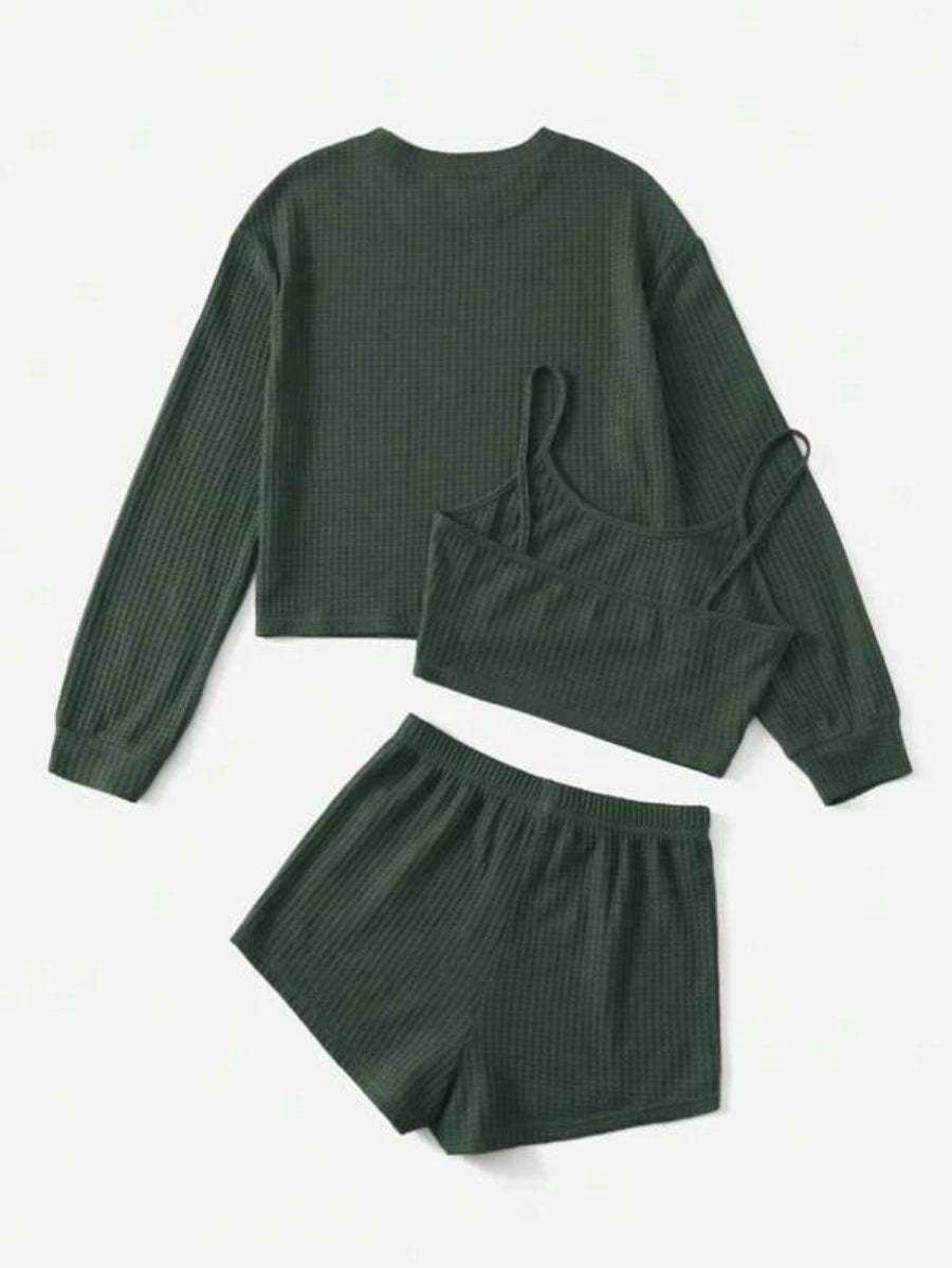 3 Piece Solid Tie Front Lounge Set-Soco Hoodie