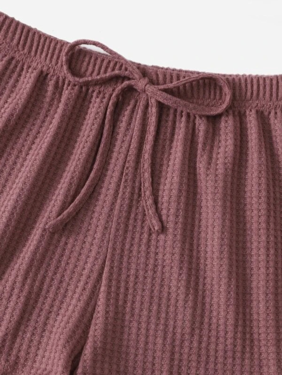 3 Piece Solid Tie Front Lounge Set-Soco Hoodie