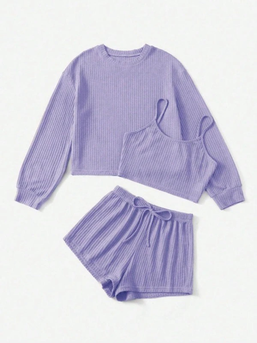 3 Piece Solid Tie Front Lounge Set-Soco Hoodie