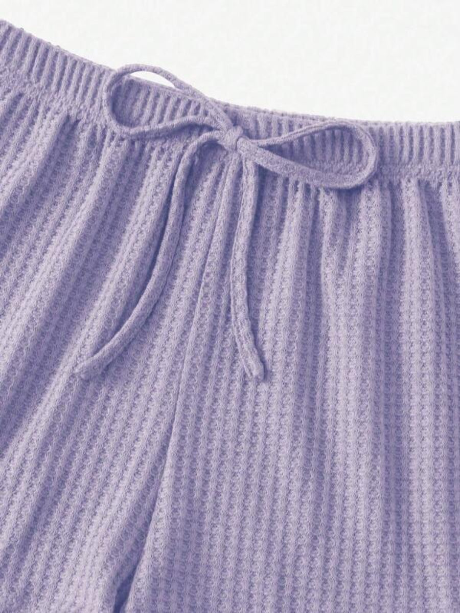 3 Piece Solid Tie Front Lounge Set-Soco Hoodie