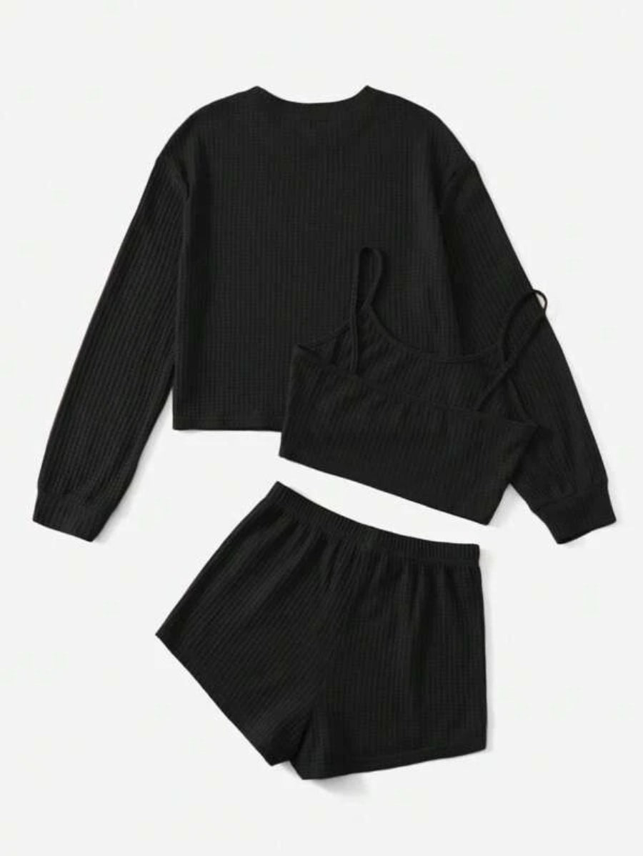 3 Piece Solid Tie Front Lounge Set-Soco Hoodie