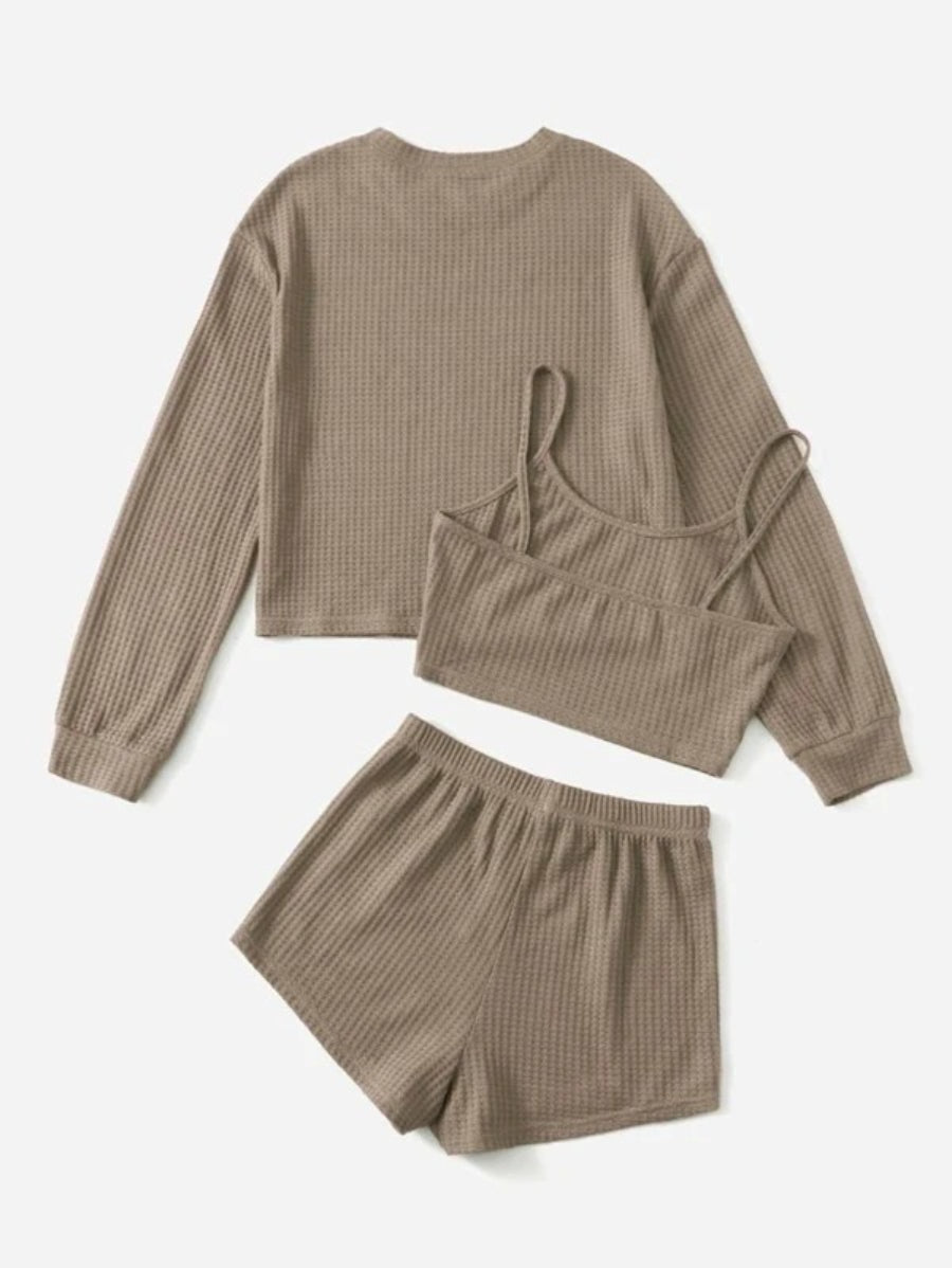 3 Piece Solid Tie Front Lounge Set-Soco Hoodie