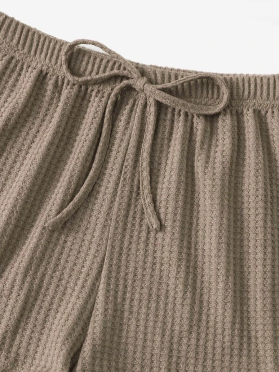 3 Piece Solid Tie Front Lounge Set-Soco Hoodie