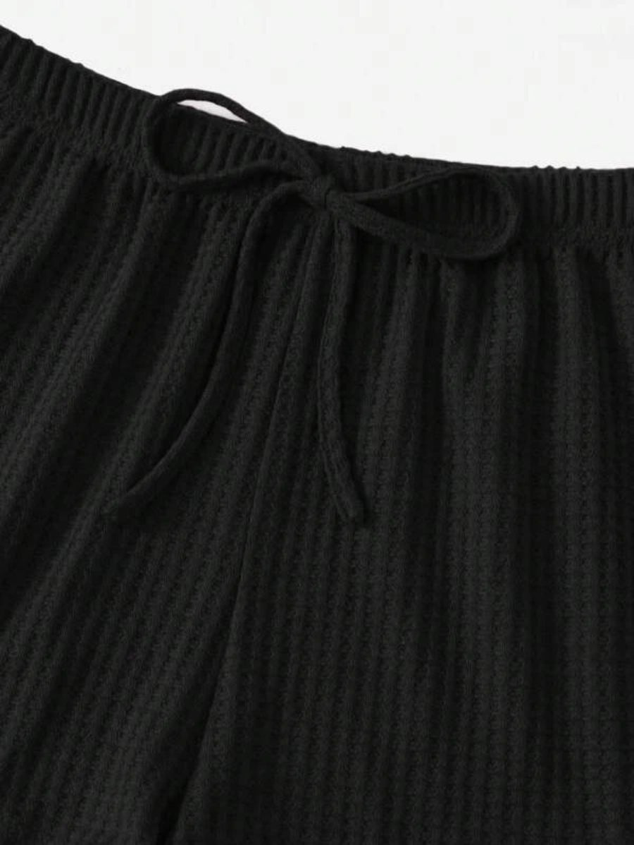 3 Piece Solid Tie Front Lounge Set-Soco Hoodie