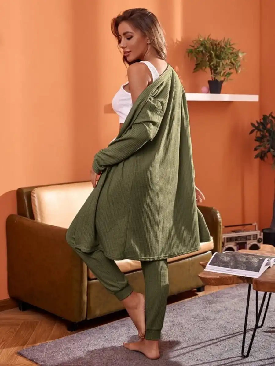 3 Piece Tank Top And Pants Pajama Set With Robe-Soco Hoodie