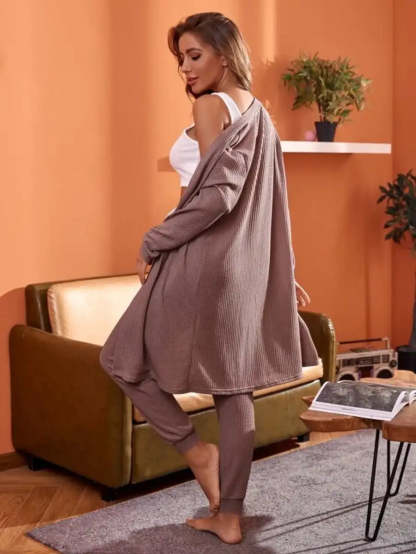 3 Piece Tank Top And Pants Pajama Set With Robe-Soco Hoodie