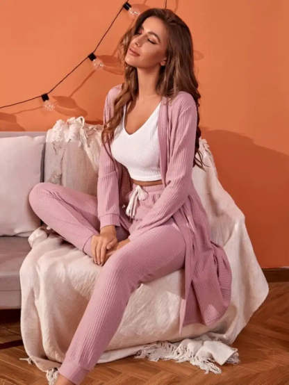 3 Piece Tank Top And Pants Pajama Set With Robe-Soco Hoodie