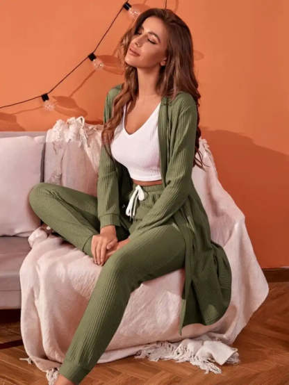 3 Piece Tank Top And Pants Pajama Set With Robe-Soco Hoodie