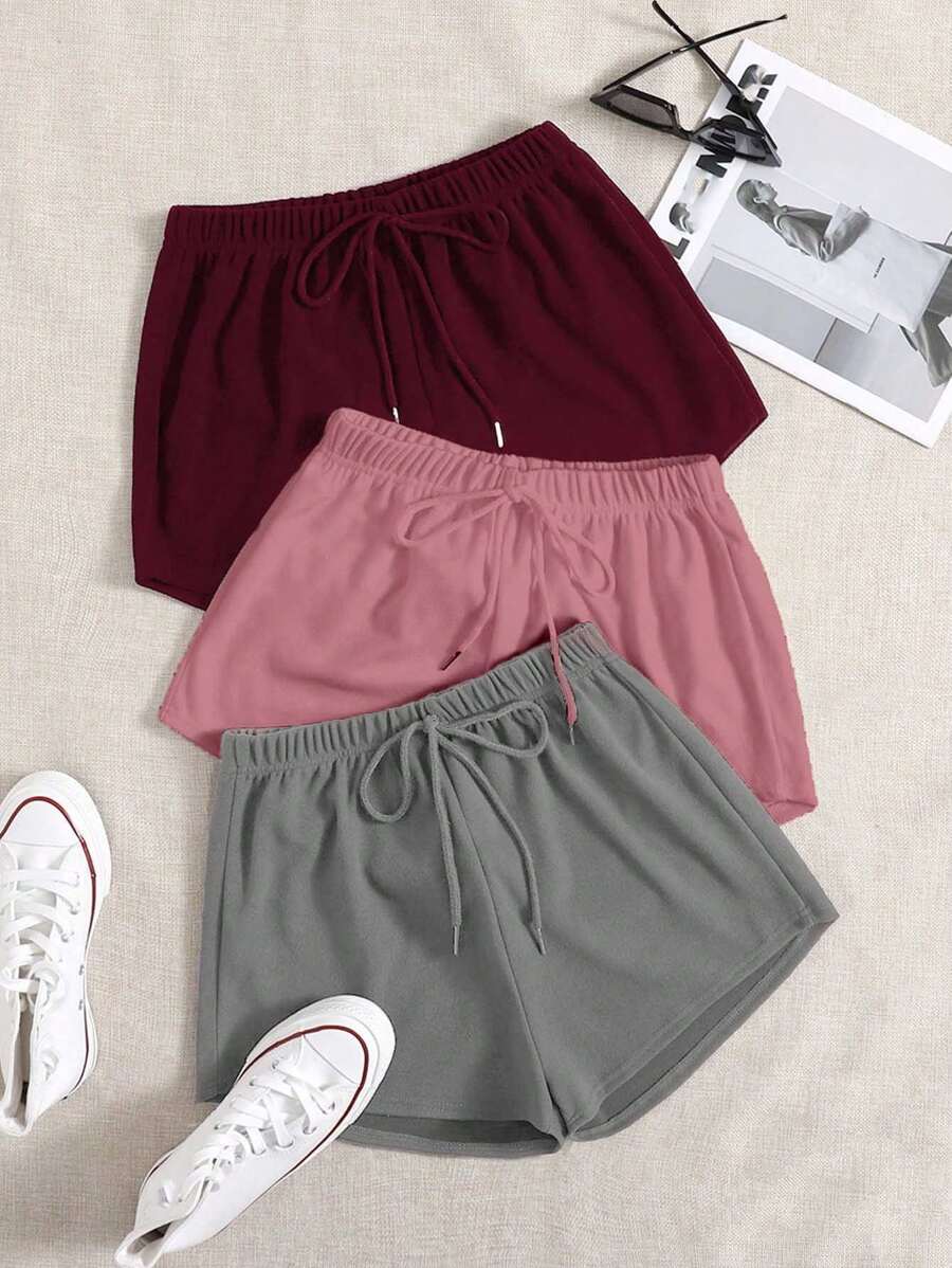 3 Pieces Solid Knot Lounge Shorts-Soco Hoodie