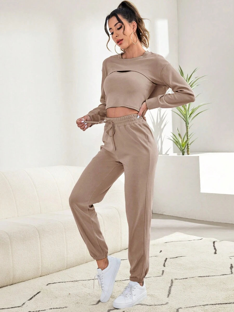 3 Pieces Tank Top Super Crop Pullover And Pants Lounge Set-Soco Hoodie
