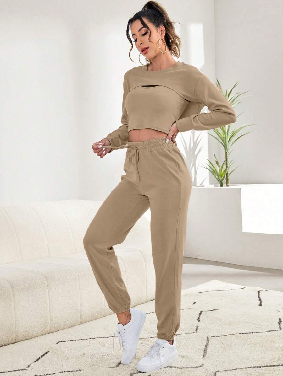 3 Pieces Tank Top Super Crop Pullover And Pants Lounge Set-Soco Hoodie