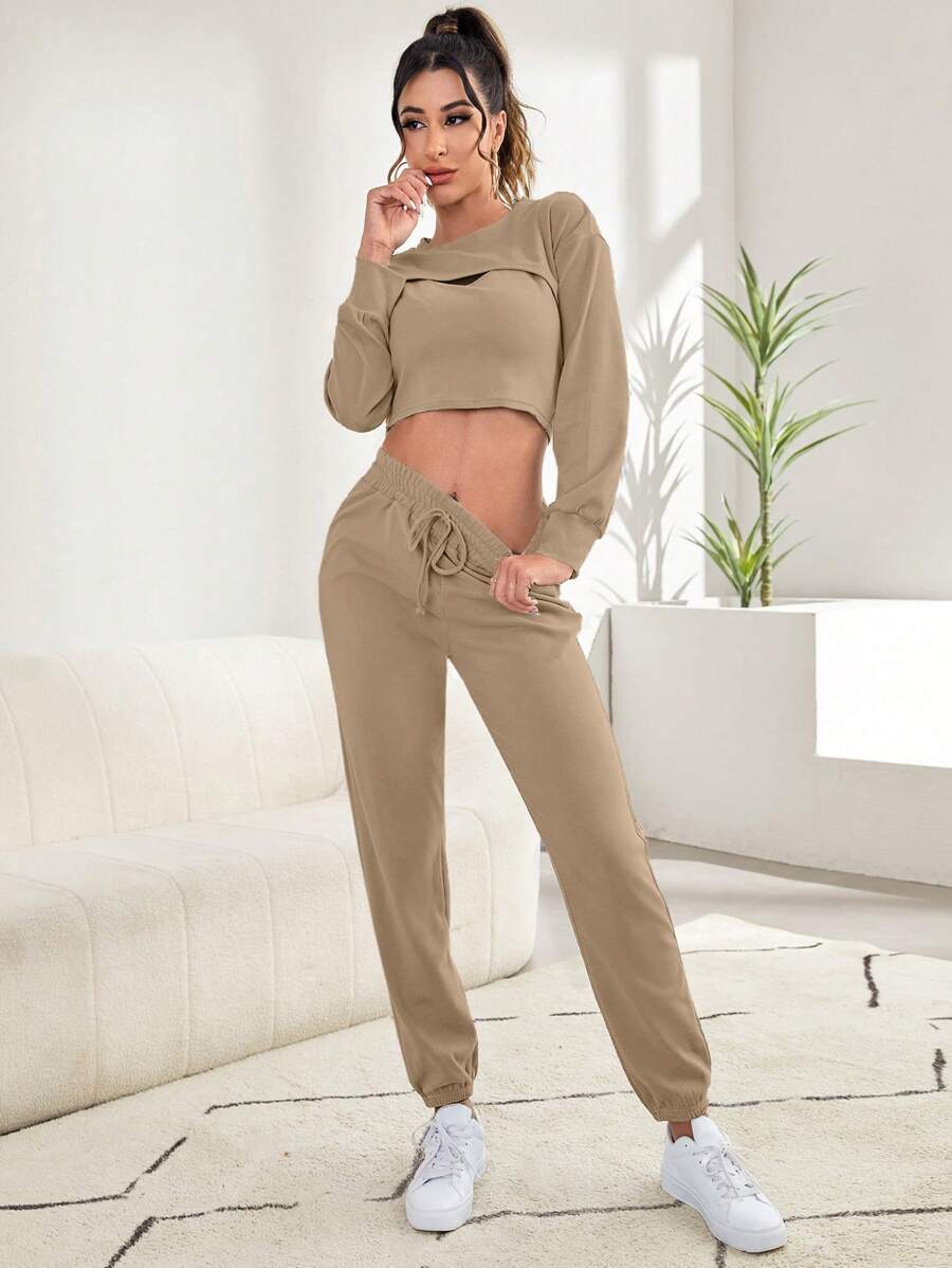 3 Pieces Tank Top Super Crop Pullover And Pants Lounge Set-Soco Hoodie