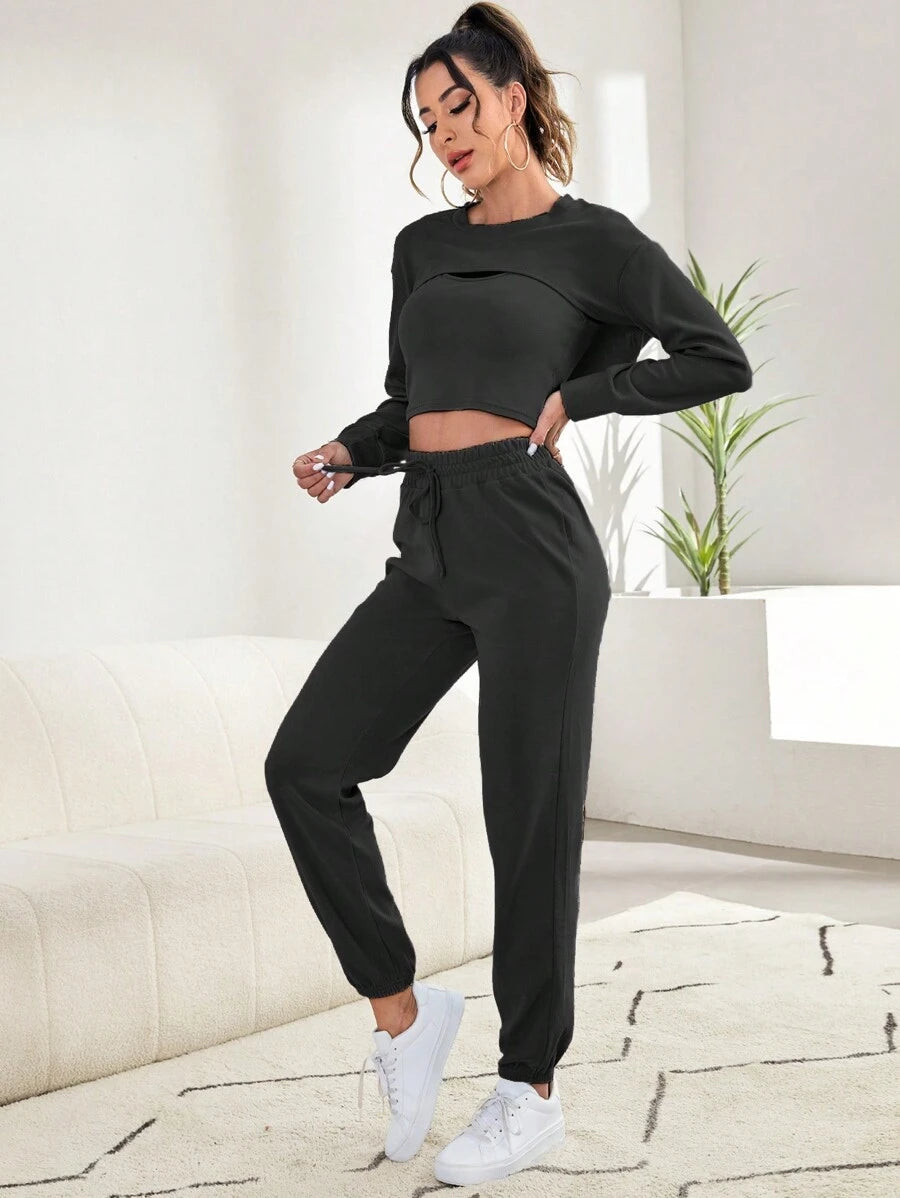 3 Pieces Tank Top Super Crop Pullover And Pants Lounge Set-Soco Hoodie