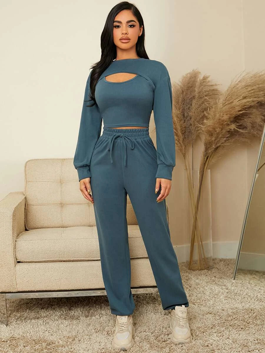 3 Pieces Tank Top Super Crop Pullover And Pants Lounge Set-Soco Hoodie