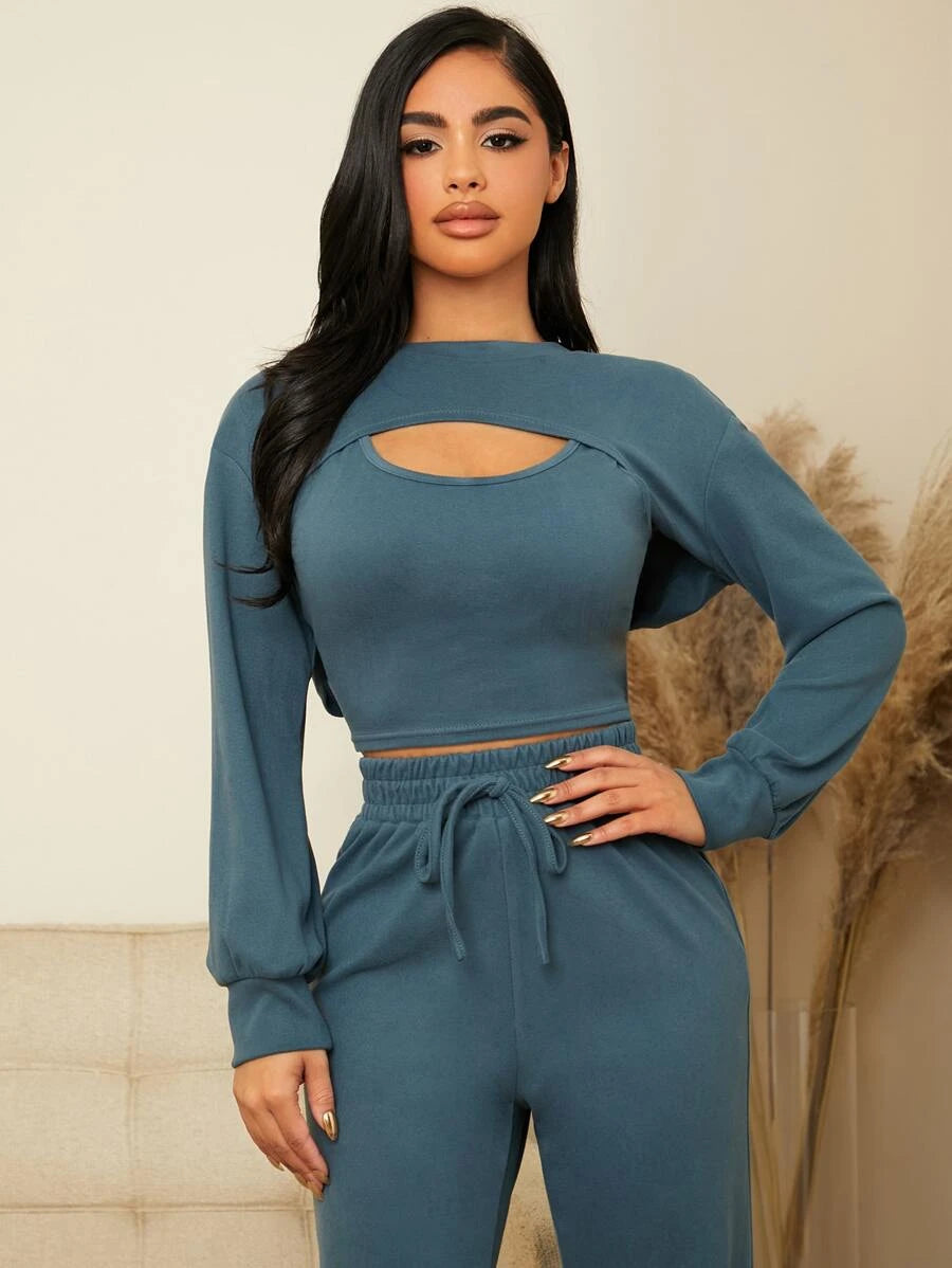 3 Pieces Tank Top Super Crop Pullover And Pants Lounge Set-Soco Hoodie