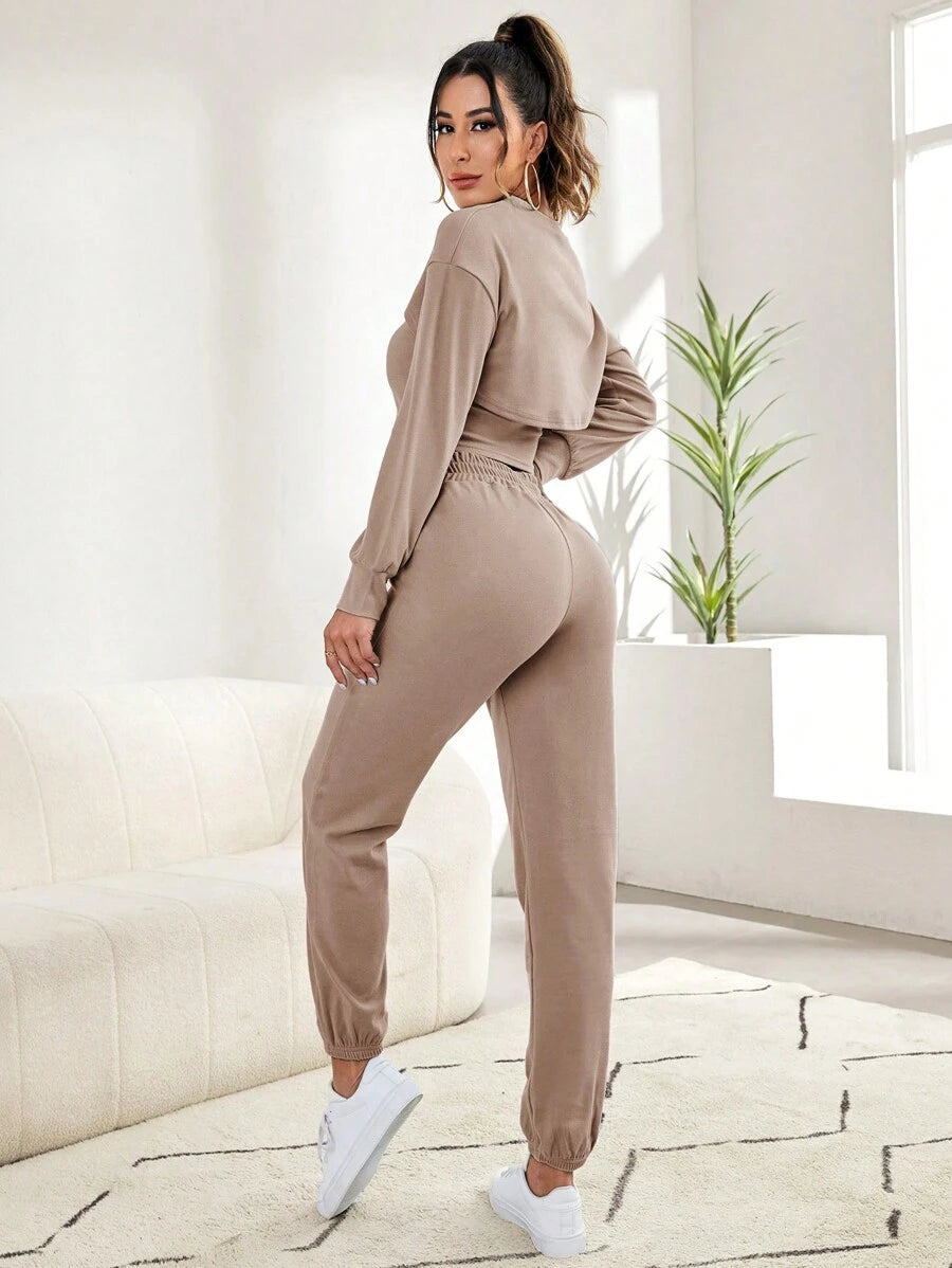 3 Pieces Tank Top Super Crop Pullover And Pants Lounge Set-Soco Hoodie