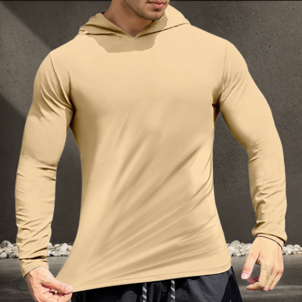 Men Fashion Athletic Long Sleeve Hoodie T-Shirt Workout Pullover Sport Sweatshirt