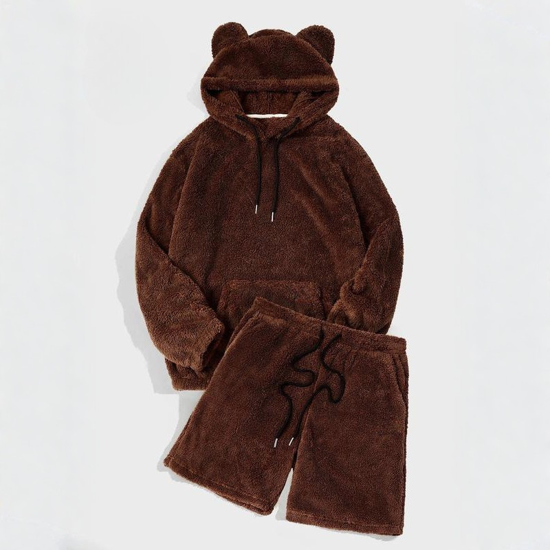 Casual Hooded Sweatshirt And Shorts Two Piece Lounge Set