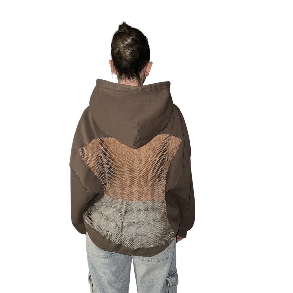 Backless Long Sleeve Gothic Mesh Hoodie For Women