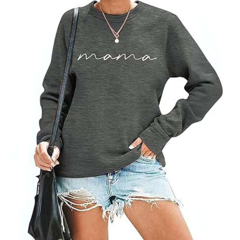Mama Letter Print Sweatshirt Dark Gray