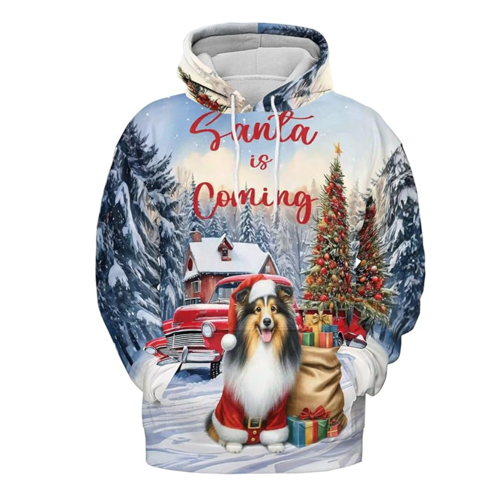 Christmas Santa Dog Truck Tree All Over Print 3D Zip Hoodie