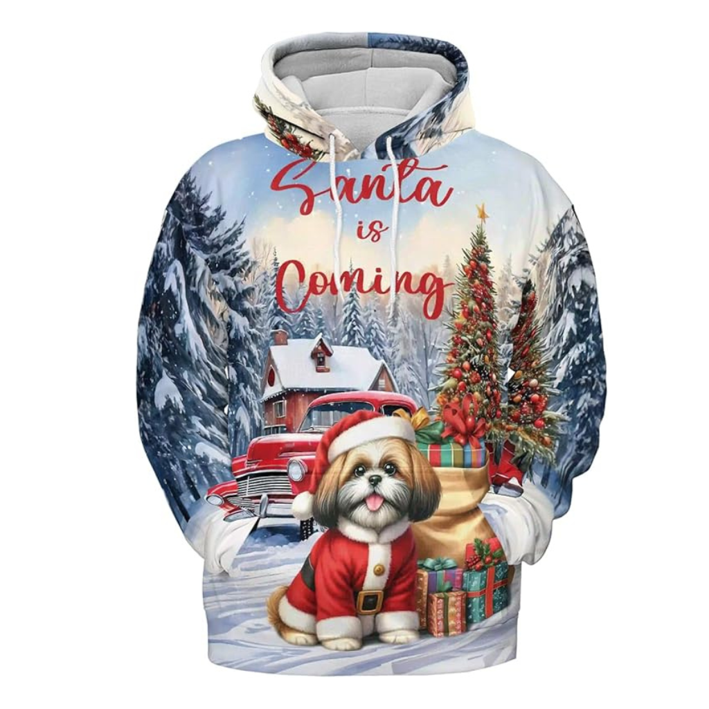 Christmas Santa Dog Truck Tree All Over Print 3D Zip Hoodie