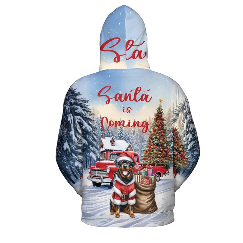 Christmas Santa Dog Truck Tree All Over Print 3D Zip Hoodie